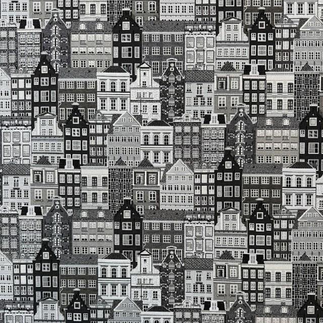 Stoff Gobelin Premium Häuser schwarz/weiss