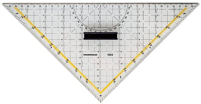 RUMOLD ZEICHENDREIECK TRANSPARENTES ACRYLGLAS MIT SCHNEIDEKANTE AUS ROSTFREIEM STAHL, LÄNGE DER HYPOTENUSE 325MM, 1STK.
