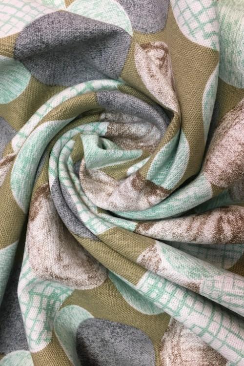 Stoff Leinen-Viskose Druck Kreise grün-ocker - 0