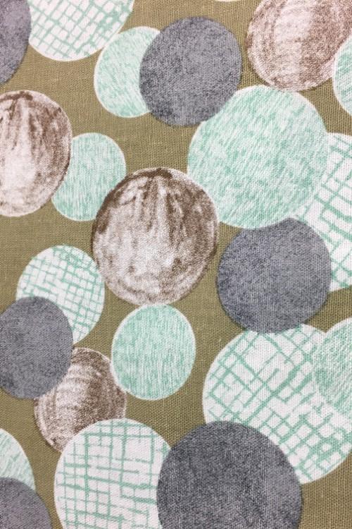 Stoff Leinen-Viskose Druck Kreise grün-ocker