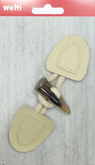 WELTI KNEBEL-VERSCHLUSS, DUFFLECOATVERSCHLUSS, 2-TEILIG, KUNSTLEDER 4.8 x 15 cm CREME-BEIGE