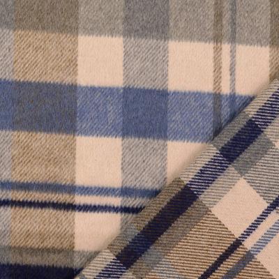 Stoff Mantelflausch Karo blau/beige