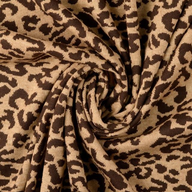 Stoff Strick Jacquard Leopard Braun - 0