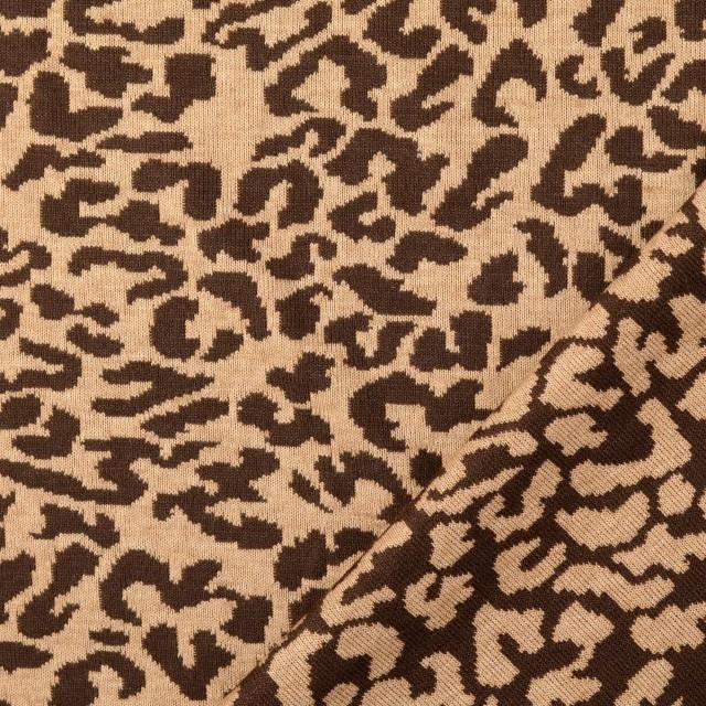 Stoff Strick Jacquard Leopard Braun - 1