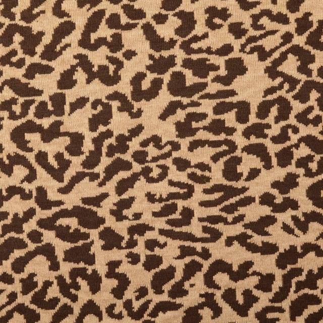 Stoff Strick Jacquard Leopard Braun
