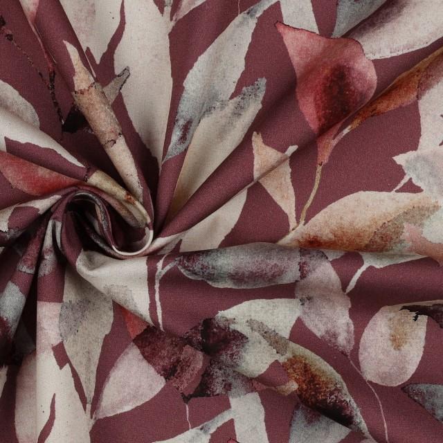 Stoff Baumwolle Digital Leaves Bordeaux - 1