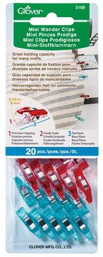 Clover Stoffklammern CLOVER - GR. S STOFFKLAMMERN WONDER - CLIP MINI 15MM JE 10 STK. ROT + BLAU