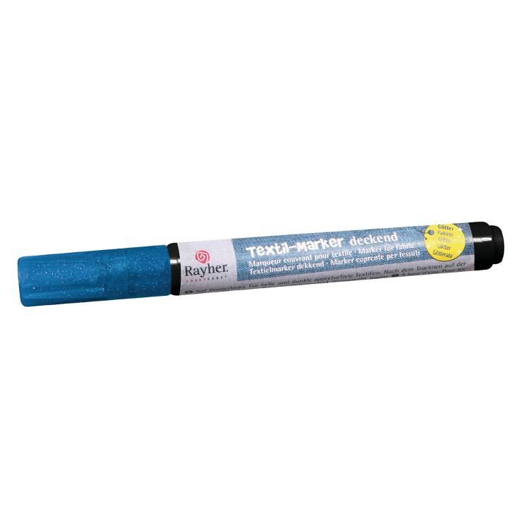 Textil-Marker Glitter deckend, royalblau, Rundspitze 1-2 mm, mit Ventil