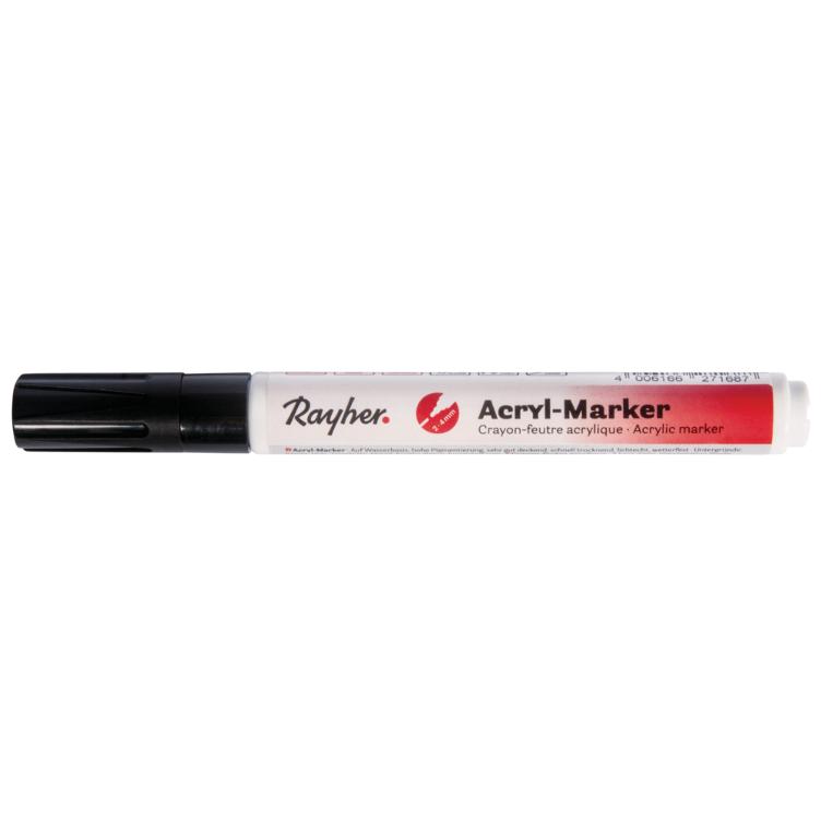 Acryl-Marker, schwarz, Rundspitze 2-4 mm, mit Ventil