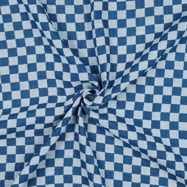 Stoff Double Gauze, Sided Checks blue - 0