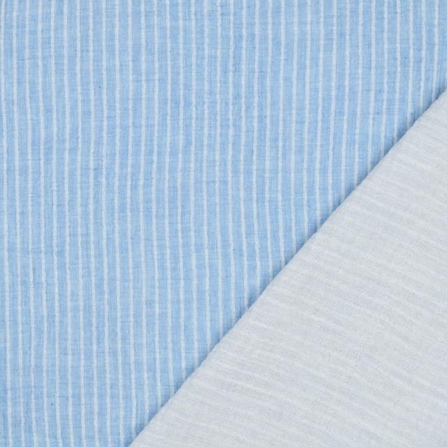 Stoff Musselin Yarn Dyed Stripes light blue - 1