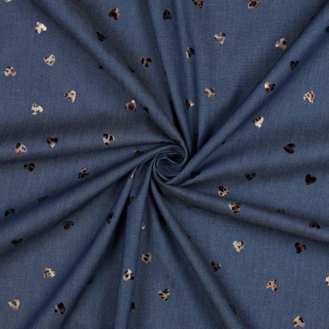 Stoff Denim Foil Hearts Animal - 2