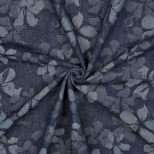 Stoff Denim Jacquard Flowers Indigo - 3