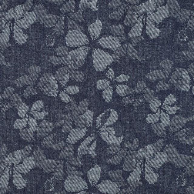 Stoff Denim Jacquard Flowers Indigo - 1