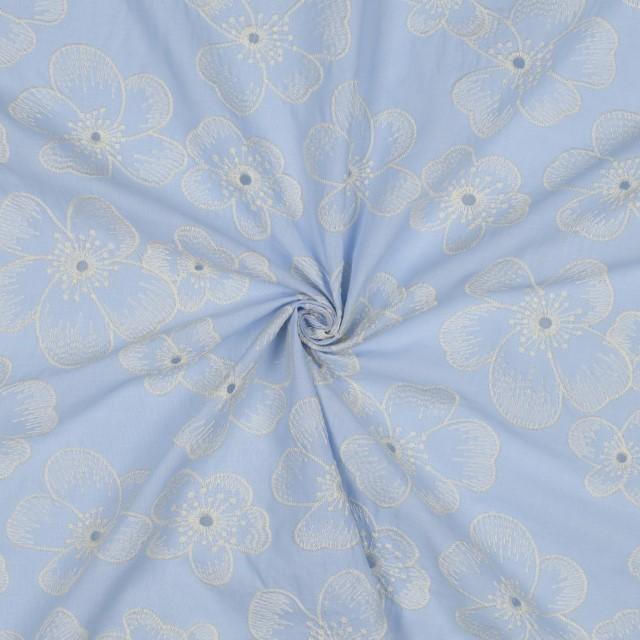 Stoff Baumwolle Bestickt, light blue - 0