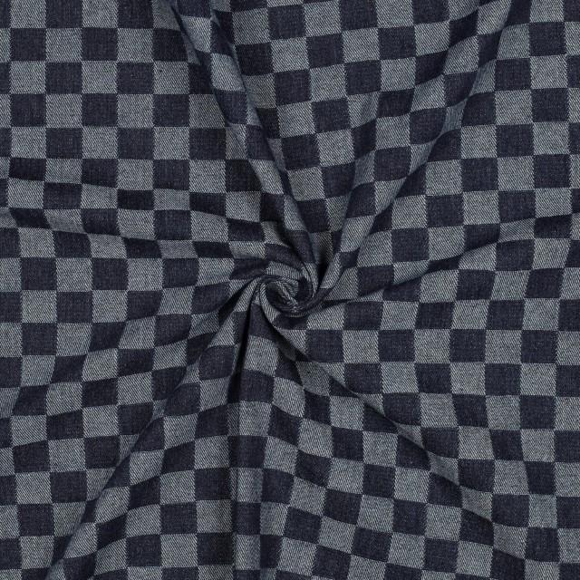Stoff Denim Jacquard Checks blau