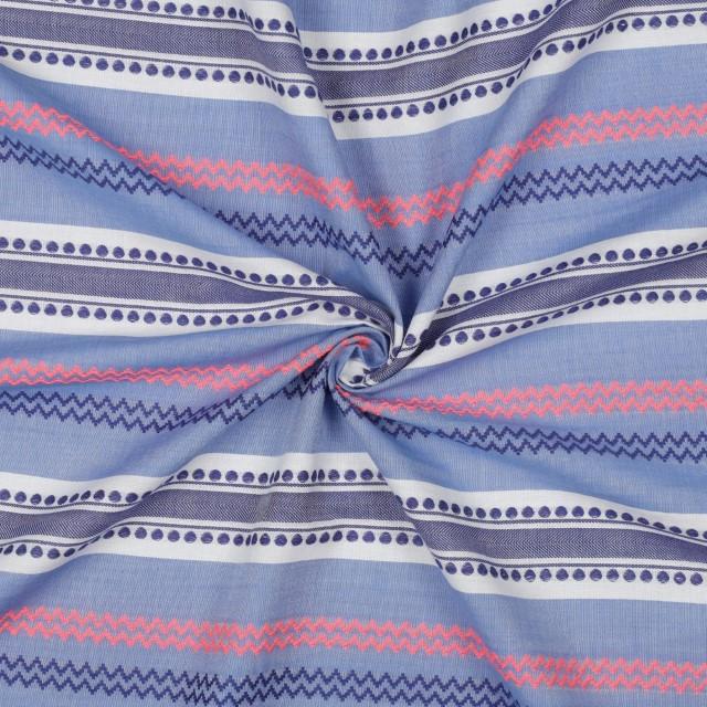 Stoff Baumwolle Jacquard blau, neonpink - 1