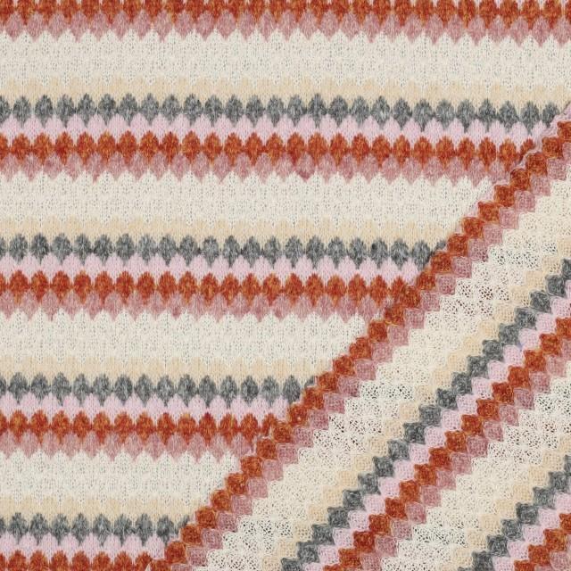 Stoff Strick Stripes dark rose-beige - 3