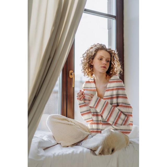 Stoff Strick Stripes dark rose-beige - 0