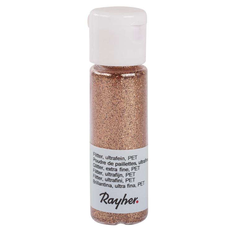 Flitter, ultrafein, PET, kupfergold, Fläschchen 20 ml