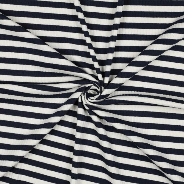 Stoff Jersey Rib Streifen Navy - 0