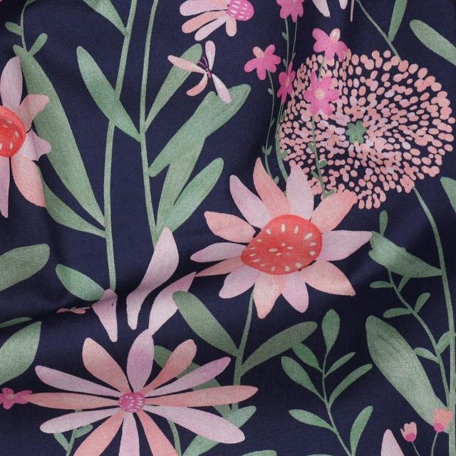 Stoff Baumwolle Digital Flowers Navy - 0