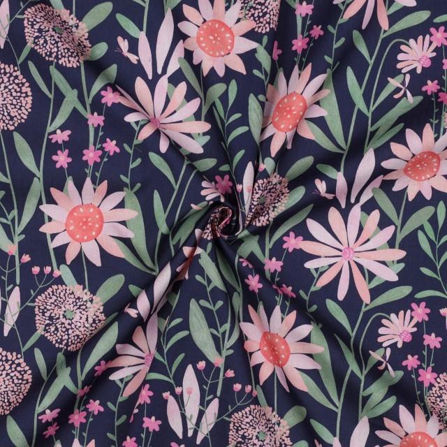 Stoff Baumwolle Digital Flowers Navy - 1