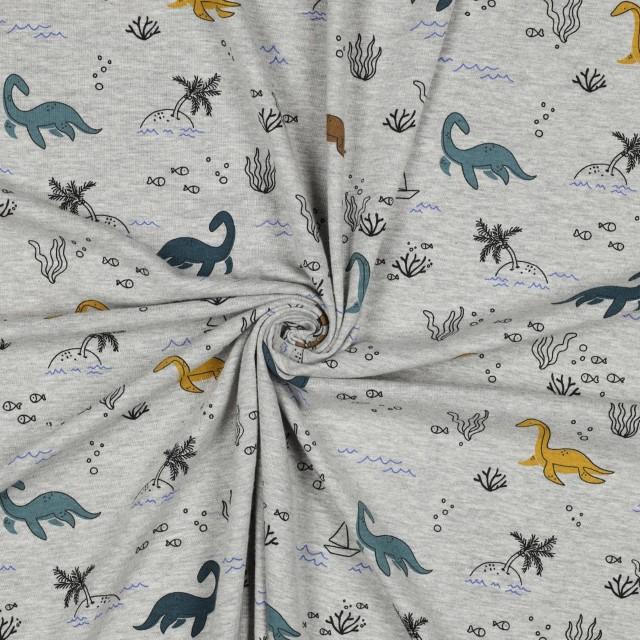 Stoff Jersey, Water Dino light grey - 3