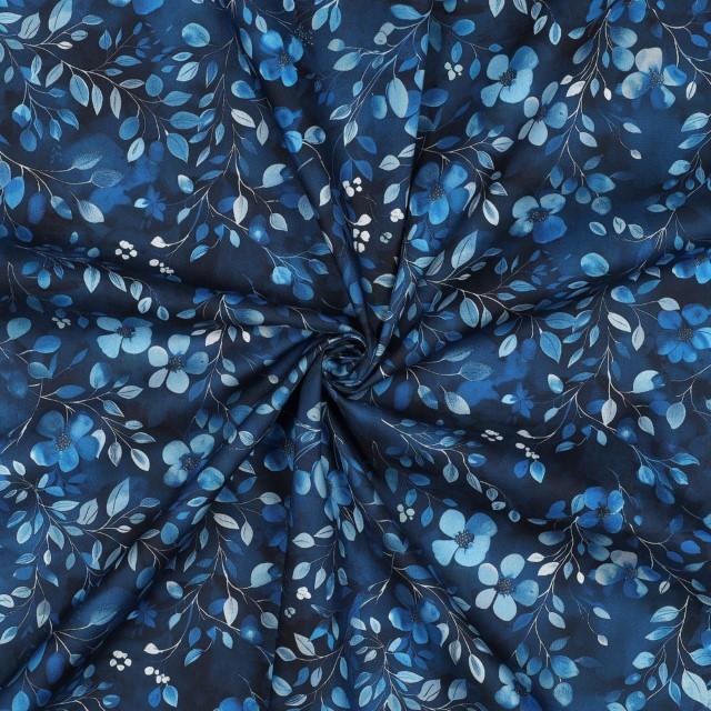 Stoff Baumwolle Poplin Leaves, Dunkelblau - 0