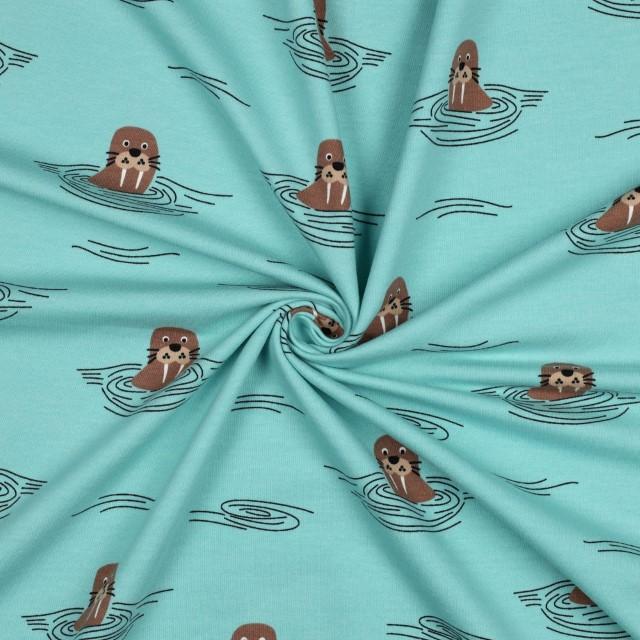 Stoff Soft Sweat Walross, mint - 1