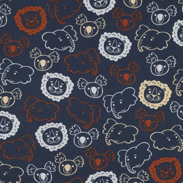 Stoff Poplin, Safari Animals navy - 0