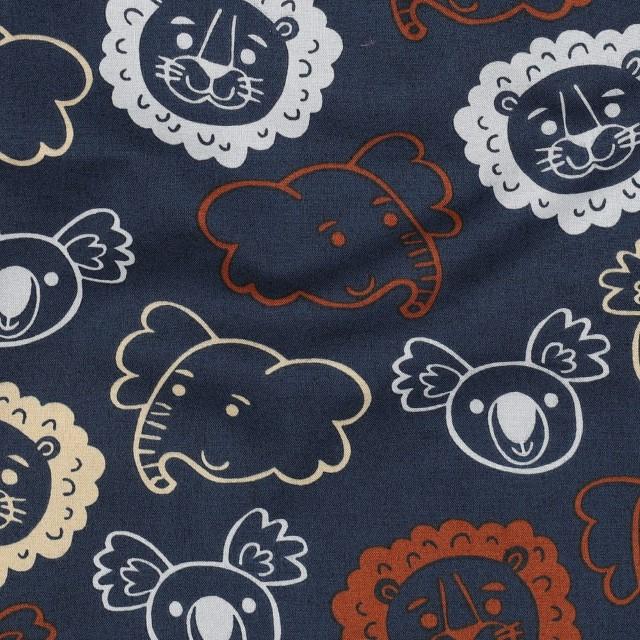 Stoff Poplin, Safari Animals navy - 3