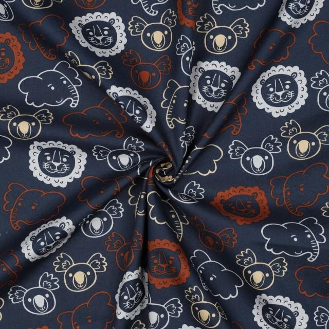 Stoff Poplin, Safari Animals navy - 4