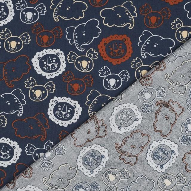 Stoff Poplin, Safari Animals navy - 1