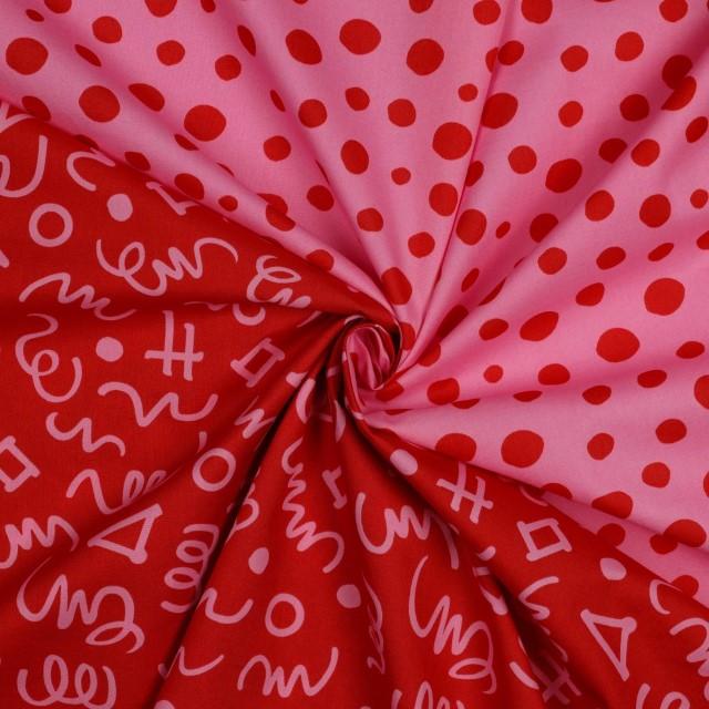 Stoff Popeline, Carneval geometric red - 0