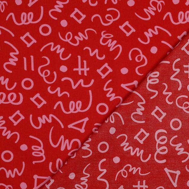 Stoff Popeline, Carneval geometric red - 1
