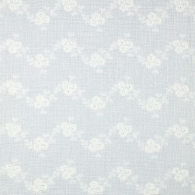Stoff Musselin Bestickt Flowers Weiss