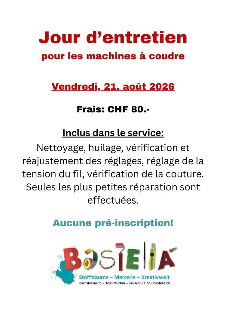 Jour d‘entretien pour machines a coudre