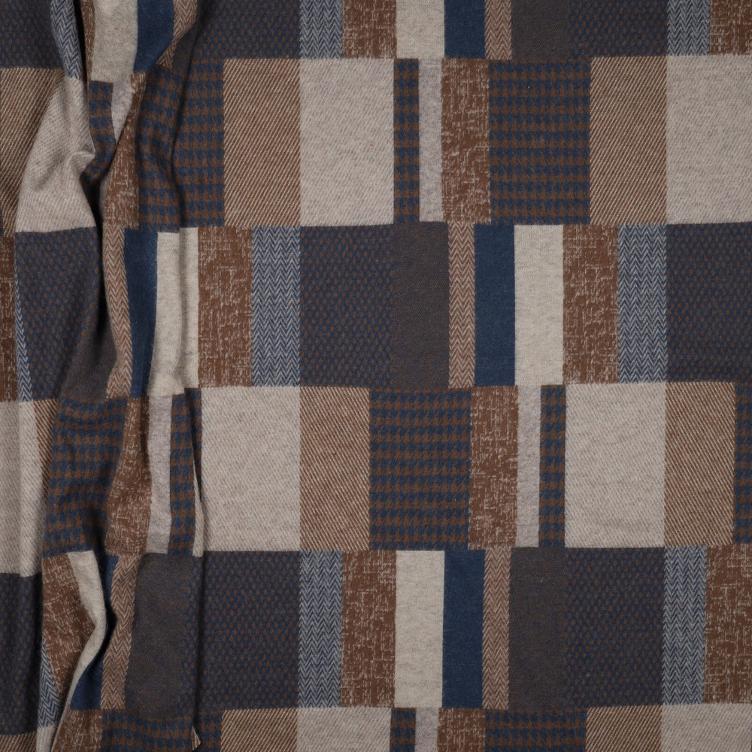Stoff Strick Jacquard Check blau/braun