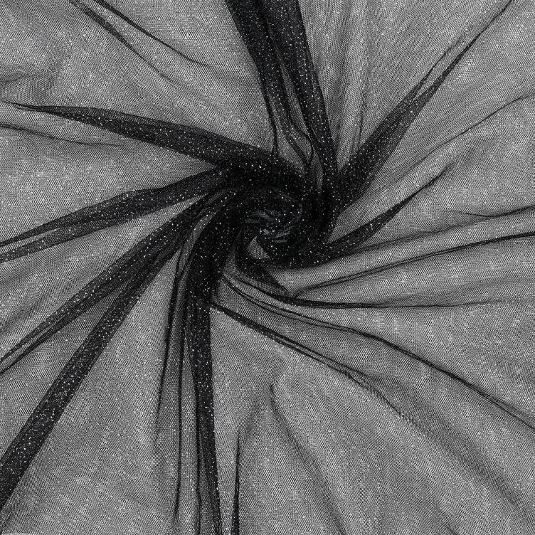 Stoff Royal Tüll Glitter, Schwarz/Silber