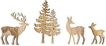 Holz-Streudeko Baum/Hirsch, FSC Mix Cred, natur, 4tlg., 4-8cm, Stärke 5mm, SB-Box 1Set
