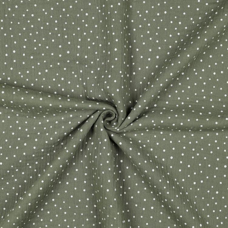 Stoff Double Gauze Dots picklegrün - 1