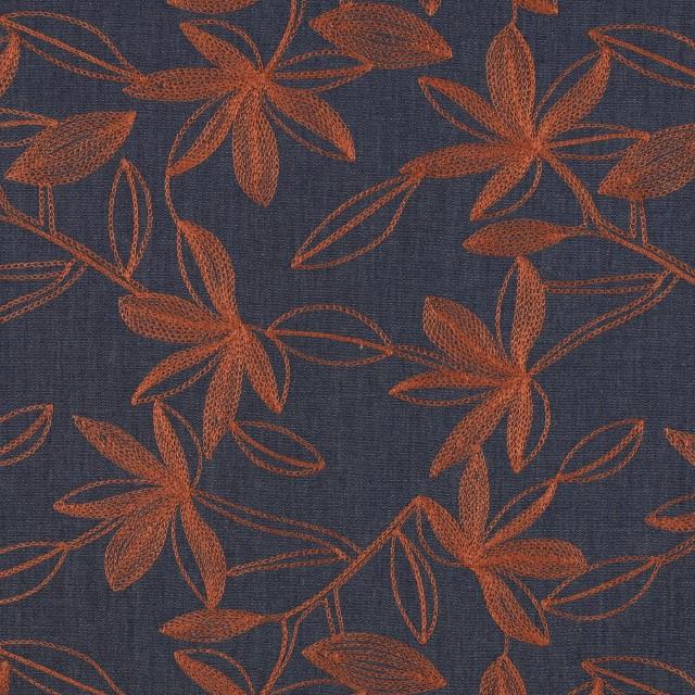 Stoff Denim Stickerei Blumen camel