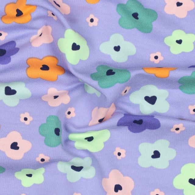 Stoff French Terry, abstract flowers lavender - 0