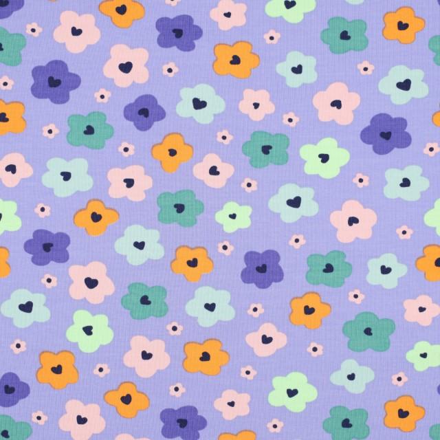 Stoff French Terry, abstract flowers lavender