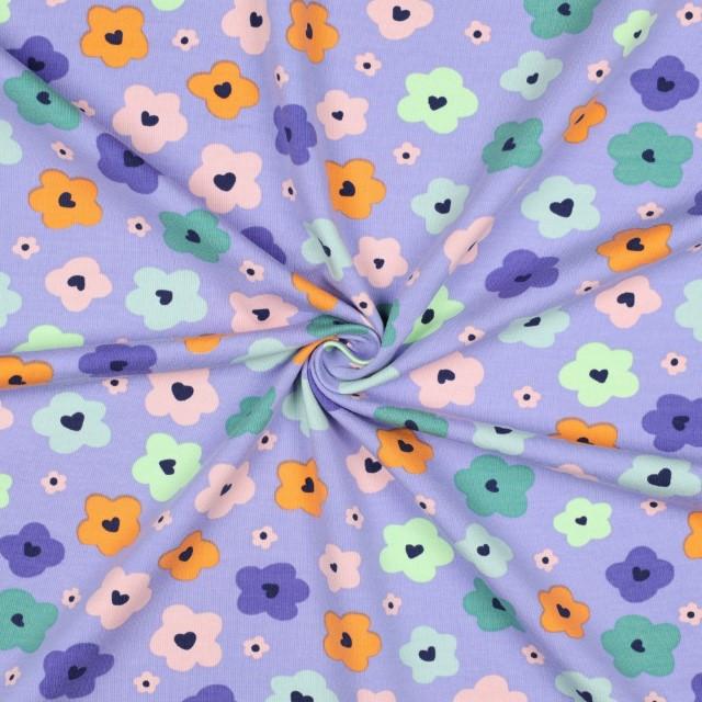 Stoff French Terry, abstract flowers lavender - 1