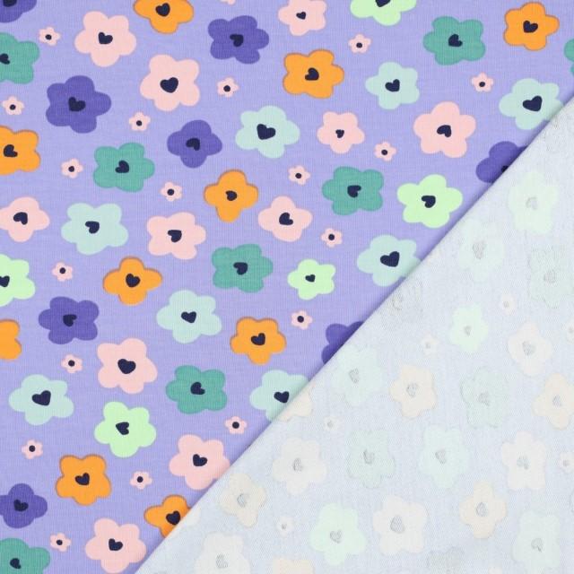 Stoff French Terry, abstract flowers lavender - 2