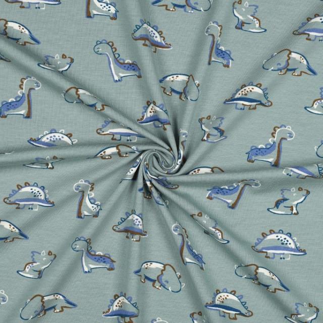 Stoff Jersey Gots Dinosaurus, sauge - 0