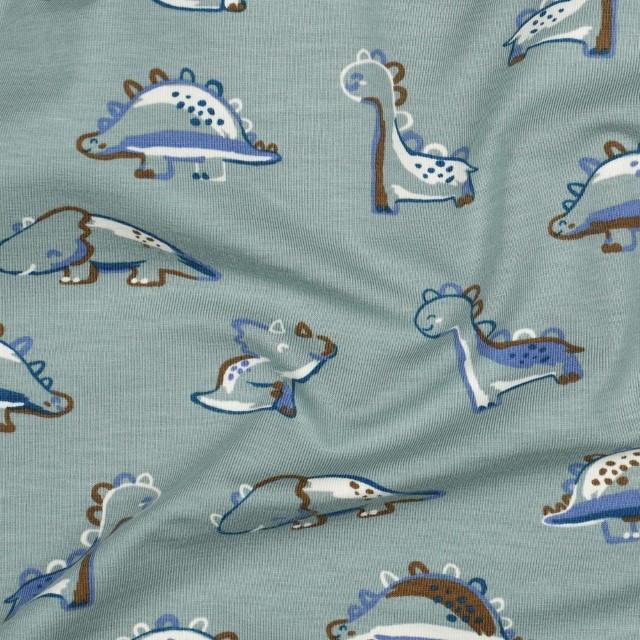 Stoff Jersey Gots Dinosaurus, sauge - 2