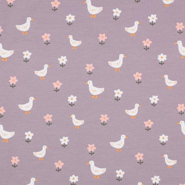 Stoff Jersey GOTS Ducks and Flowers mauve
